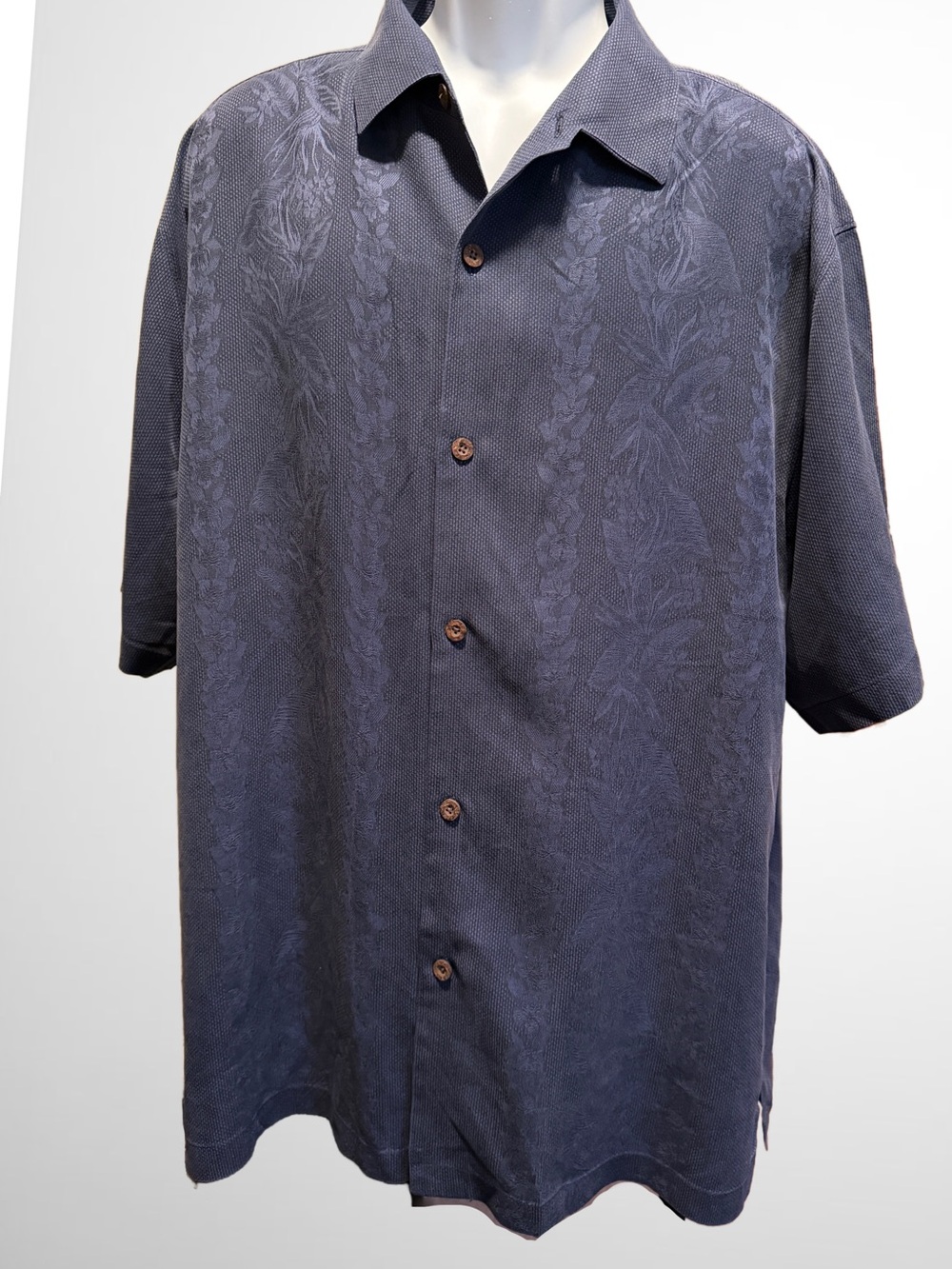 Tommy Bahama Navy Textured Short-Sleeve Silk Camp Shirt